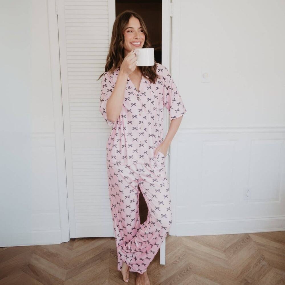 Katydid Black & Pink Mini Coquette Bows Valentine's Pajama Pants Set